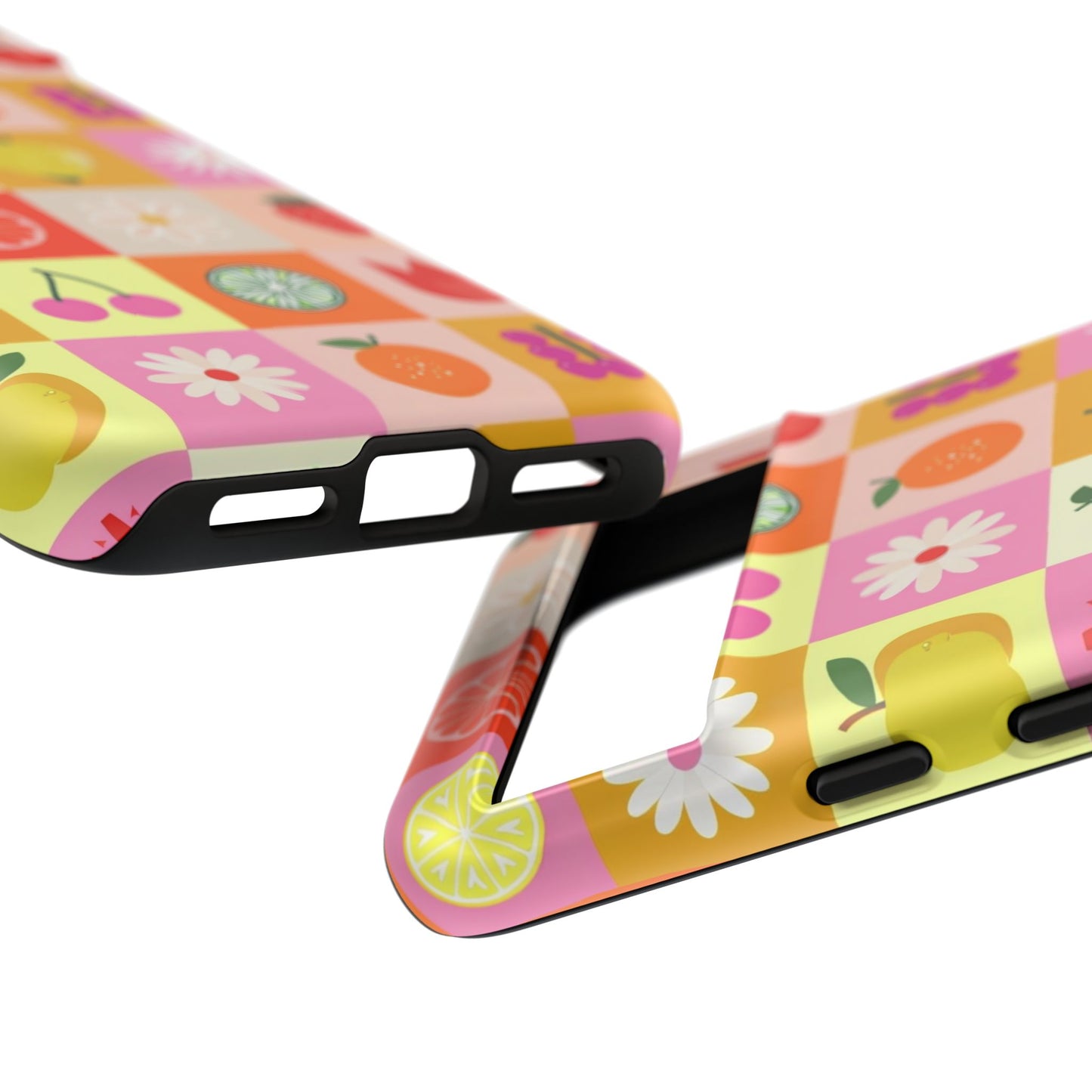 Flowers And Fruit Checkered Phone Cases For iPhone, Samsung Galaxy, and Google Pixel