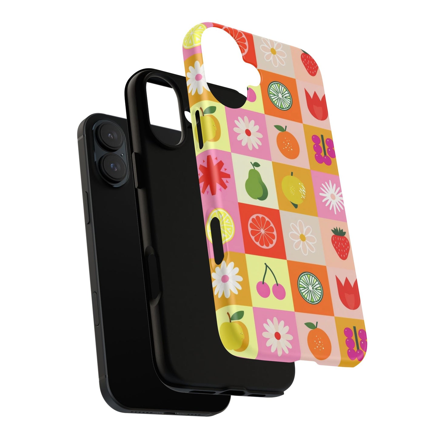 Flowers And Fruit Checkered Phone Cases For iPhone, Samsung Galaxy, and Google Pixel