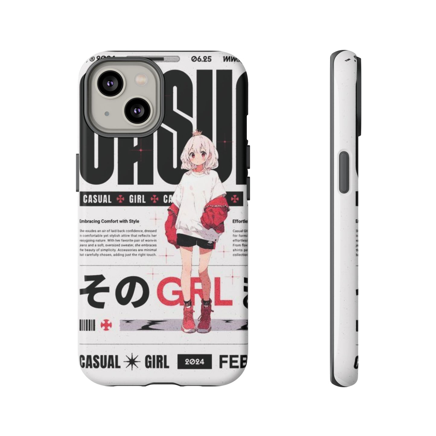 "Casual Girl" Anime Phone Cases for iPhone, Samsung Galaxy, and Google Pixel, Pick your size