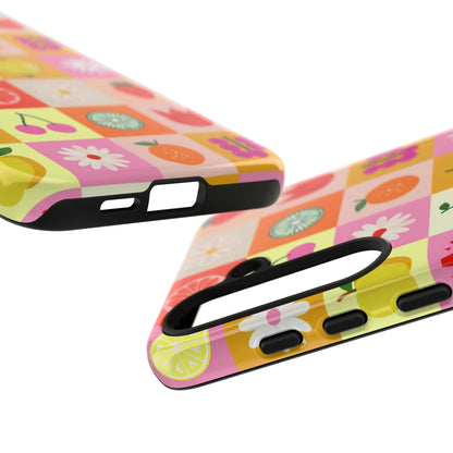 Flowers And Fruit Checkered Phone Cases For iPhone, Samsung Galaxy, and Google Pixel