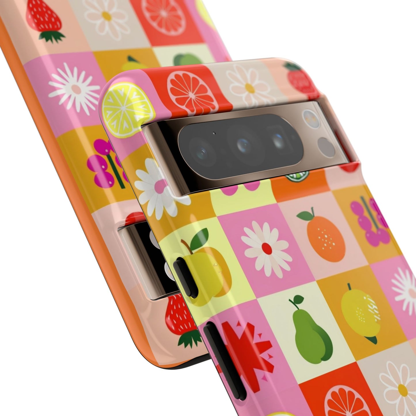 Flowers And Fruit Checkered Phone Cases For iPhone, Samsung Galaxy, and Google Pixel