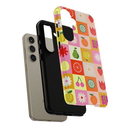 Flowers And Fruit Checkered Phone Cases For iPhone, Samsung Galaxy, and Google Pixel