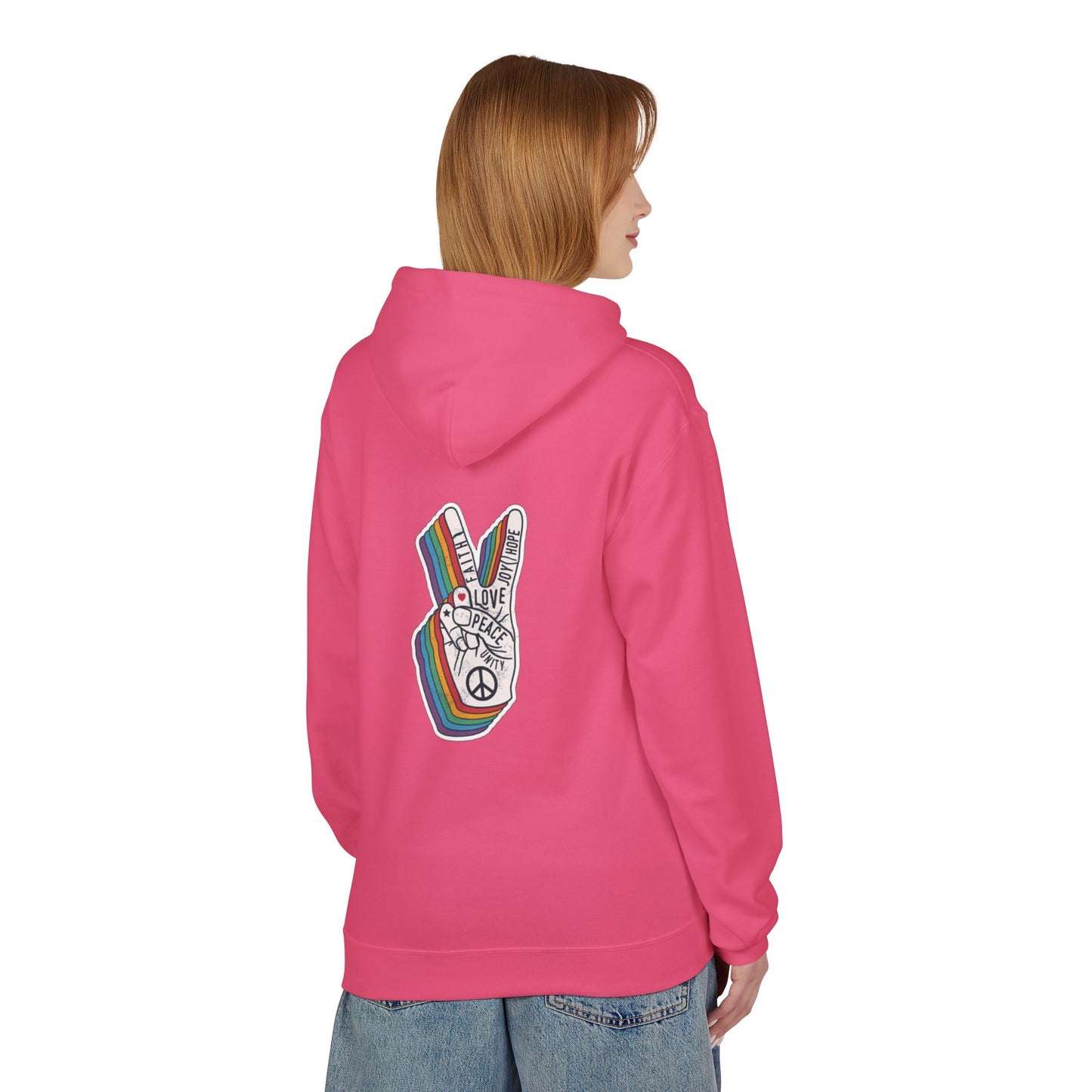 Peace and Love - Cozy Fleece Hoodie - Back design