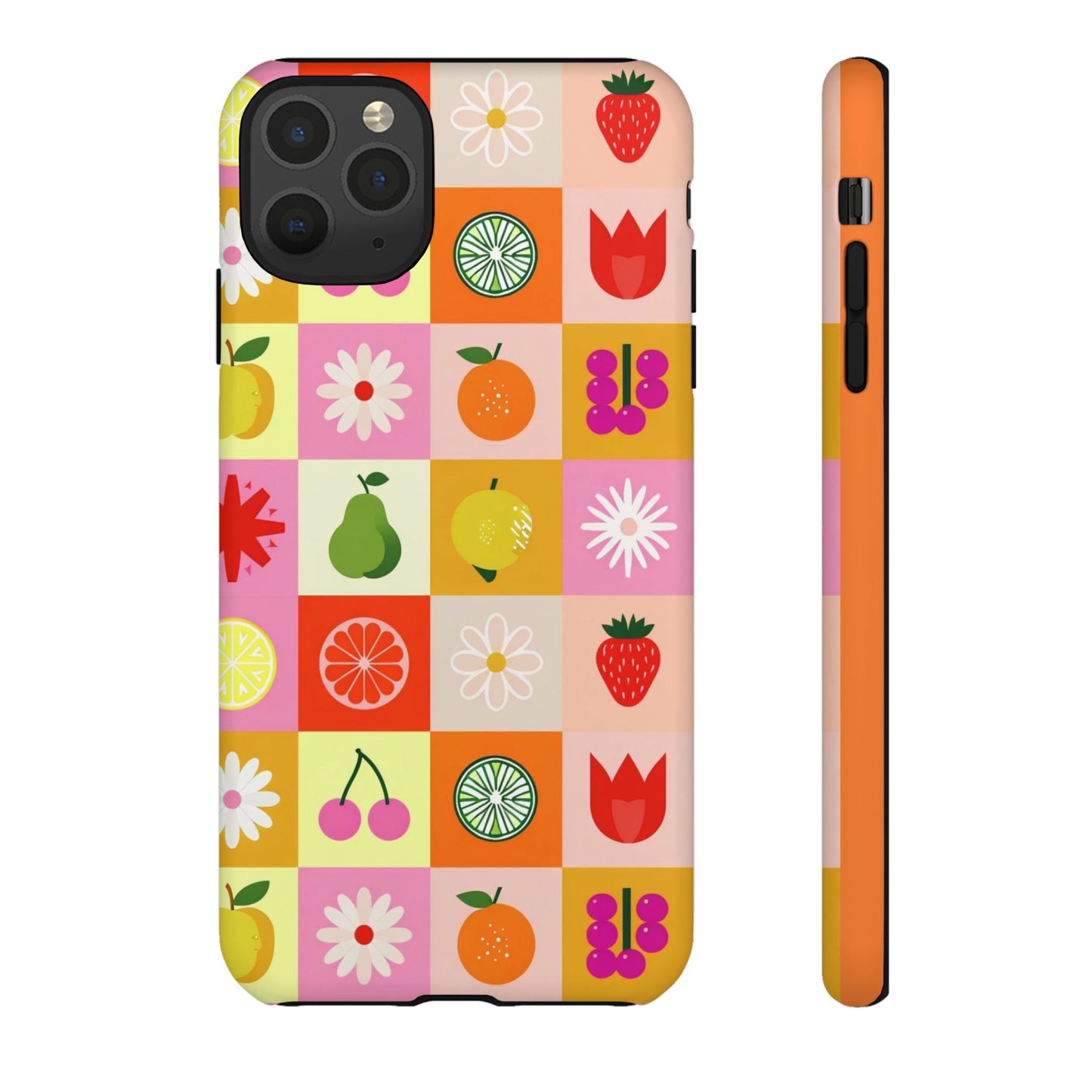 Flowers And Fruit Checkered Phone Cases For iPhone, Samsung Galaxy, and Google Pixel