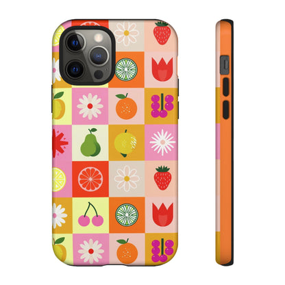 Flowers And Fruit Checkered Phone Cases For iPhone, Samsung Galaxy, and Google Pixel