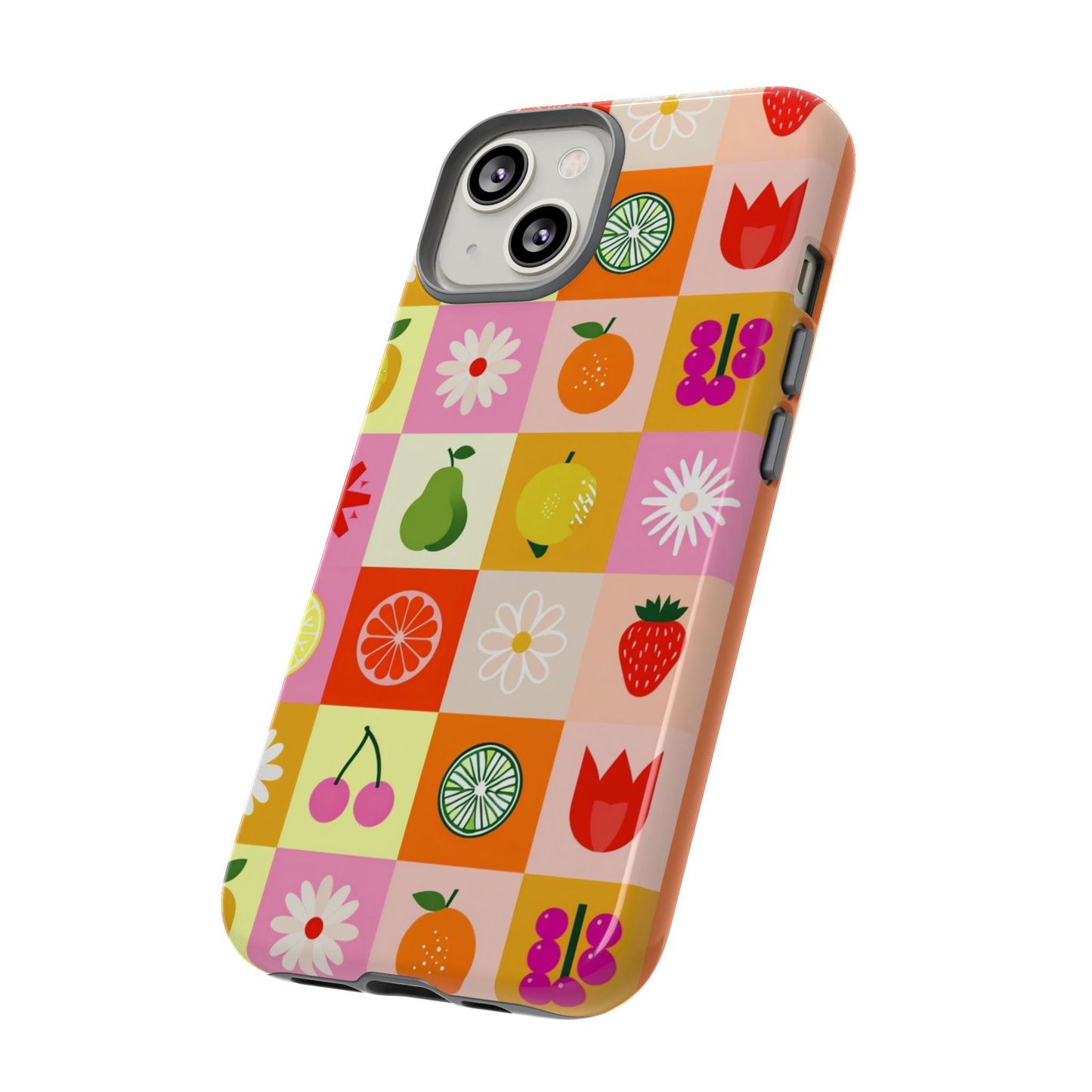 Flowers And Fruit Checkered Phone Cases For iPhone, Samsung Galaxy, and Google Pixel