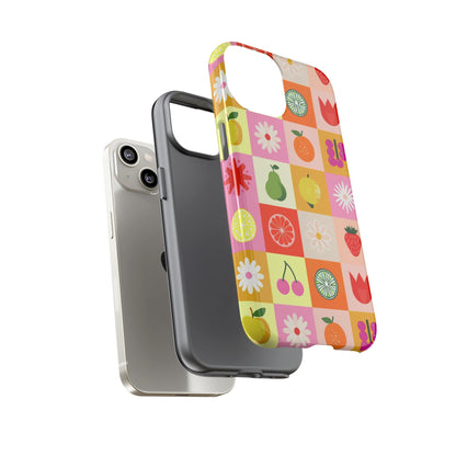 Flowers And Fruit Checkered Phone Cases For iPhone, Samsung Galaxy, and Google Pixel