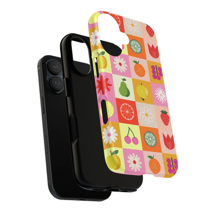 Flowers And Fruit Checkered Phone Cases For iPhone, Samsung Galaxy, and Google Pixel