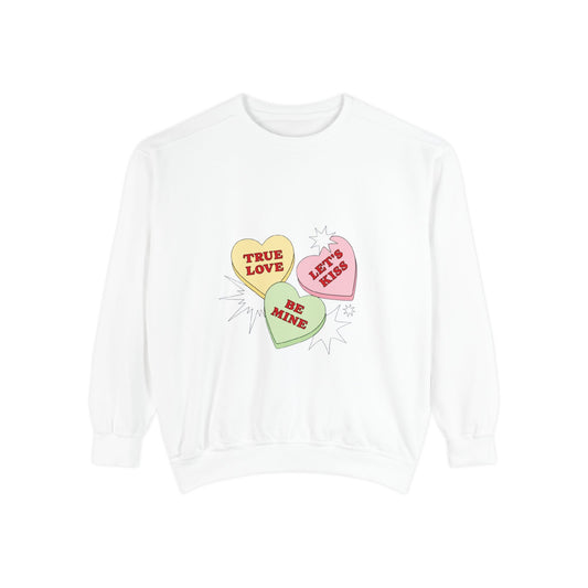 Valentine's Day "Be Mine" Candy Sweatshirt for Men and Women, Garment-Dyed Sweatshirt