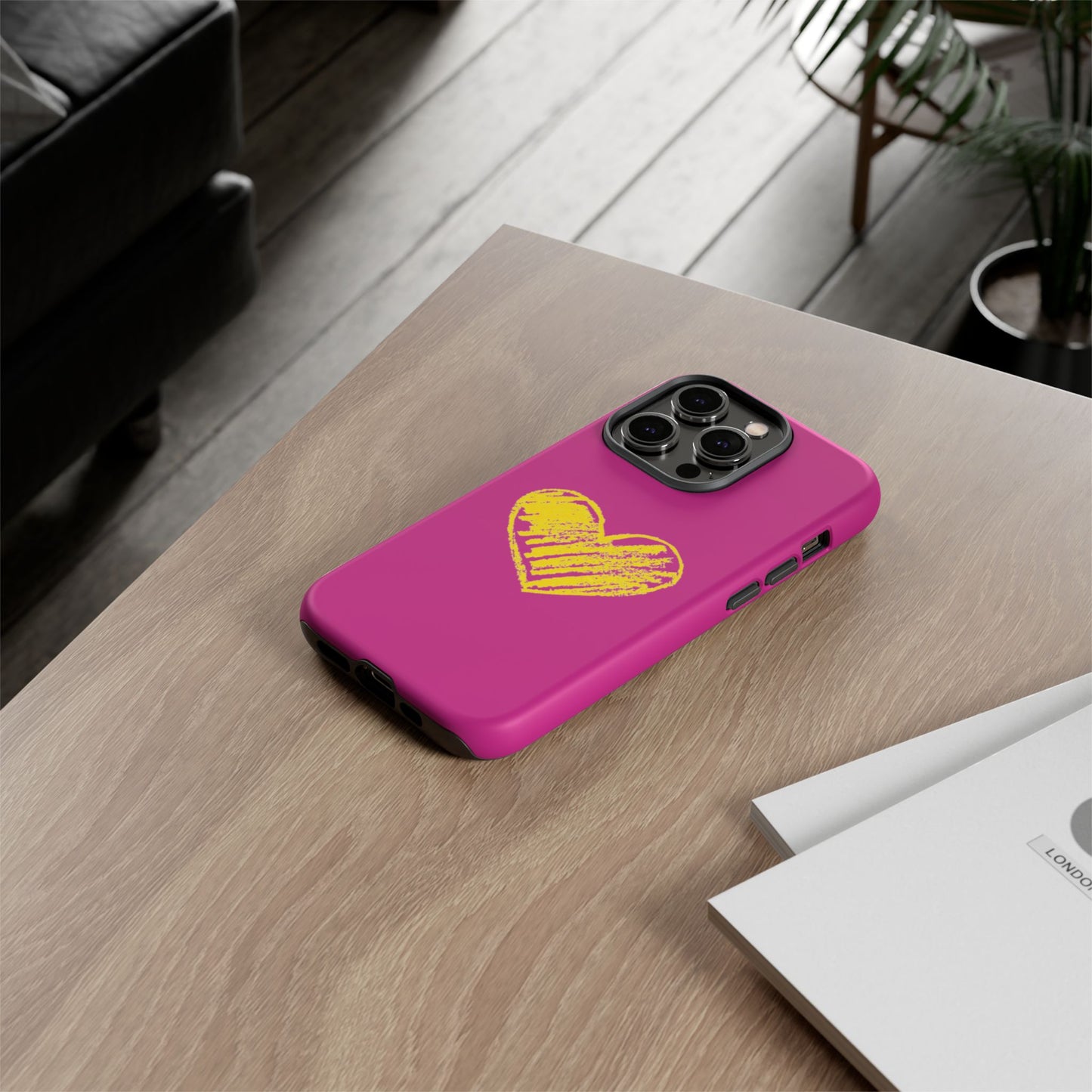 Yellow Heart, Pink Phone Case