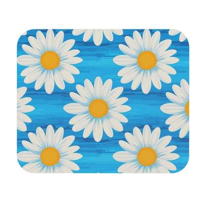 Daisy Pattern Blue Mouse Pad | Floral Desk Accessory for Home & Office