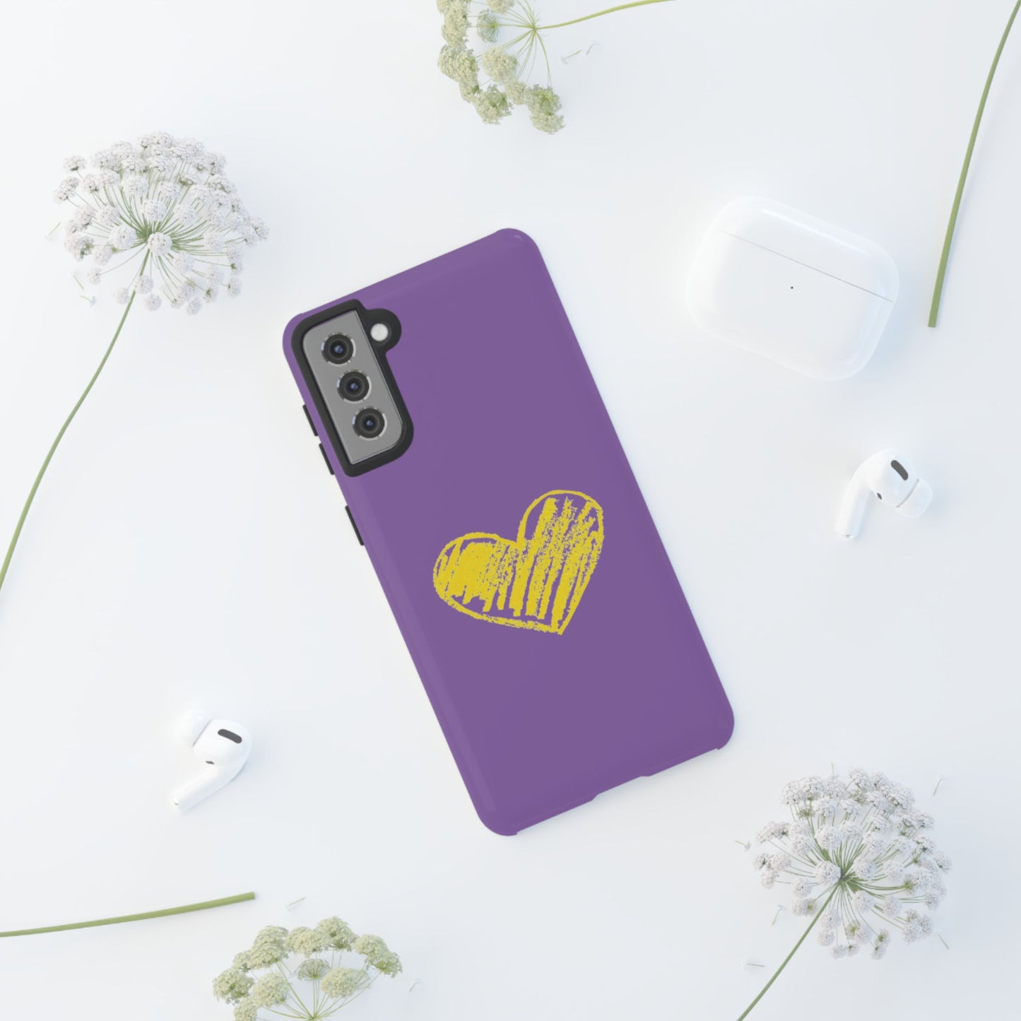 Yellow Heart, Purple Phone Case