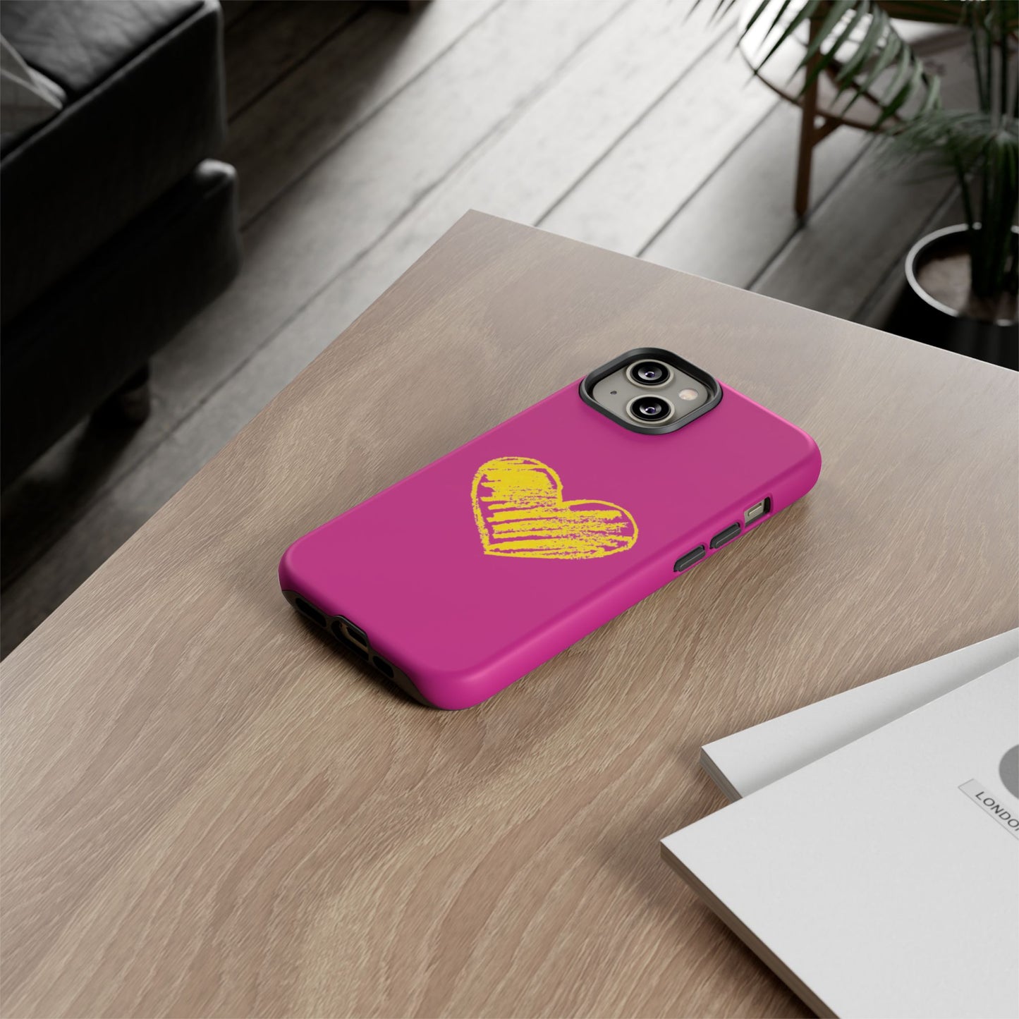 Yellow Heart, Pink Phone Case