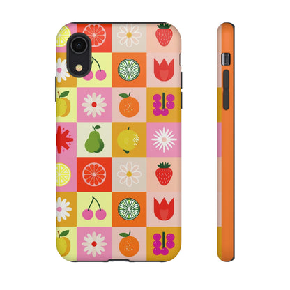 Flowers And Fruit Checkered Phone Cases For iPhone, Samsung Galaxy, and Google Pixel