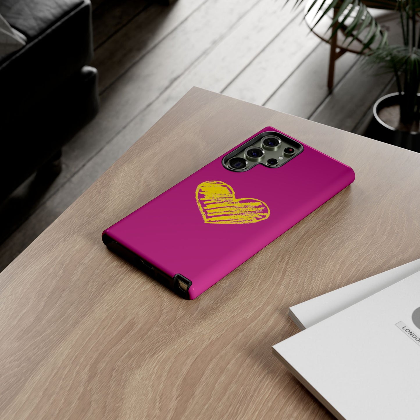 Yellow Heart, Pink Phone Case