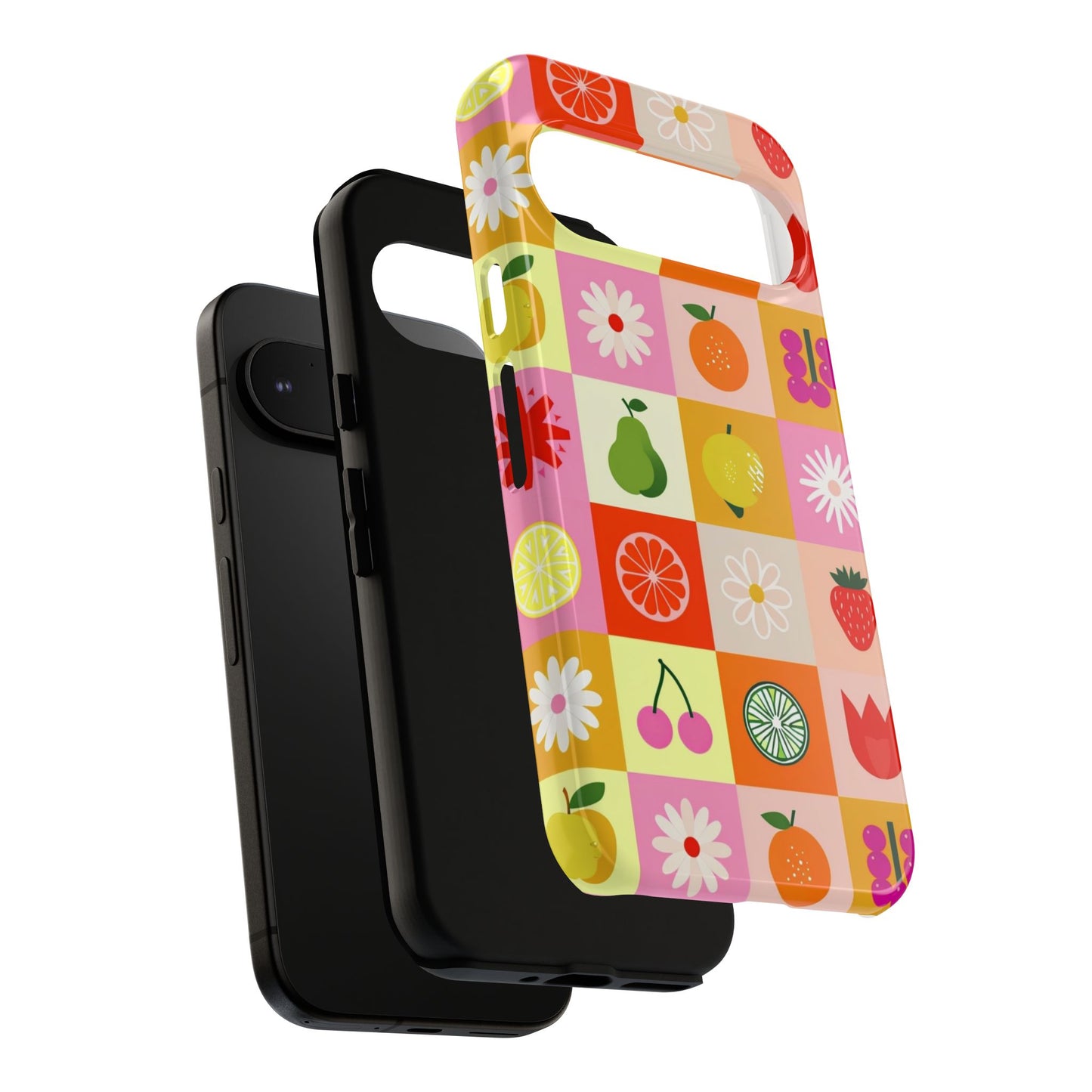 Flowers And Fruit Checkered Phone Cases For iPhone, Samsung Galaxy, and Google Pixel