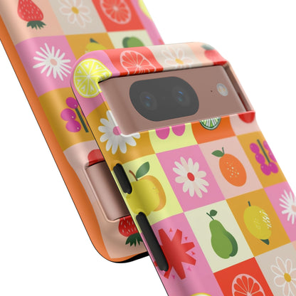 Flowers And Fruit Checkered Phone Cases For iPhone, Samsung Galaxy, and Google Pixel