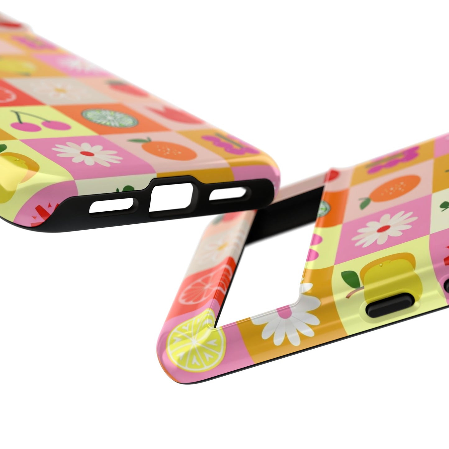 Flowers And Fruit Checkered Phone Cases For iPhone, Samsung Galaxy, and Google Pixel