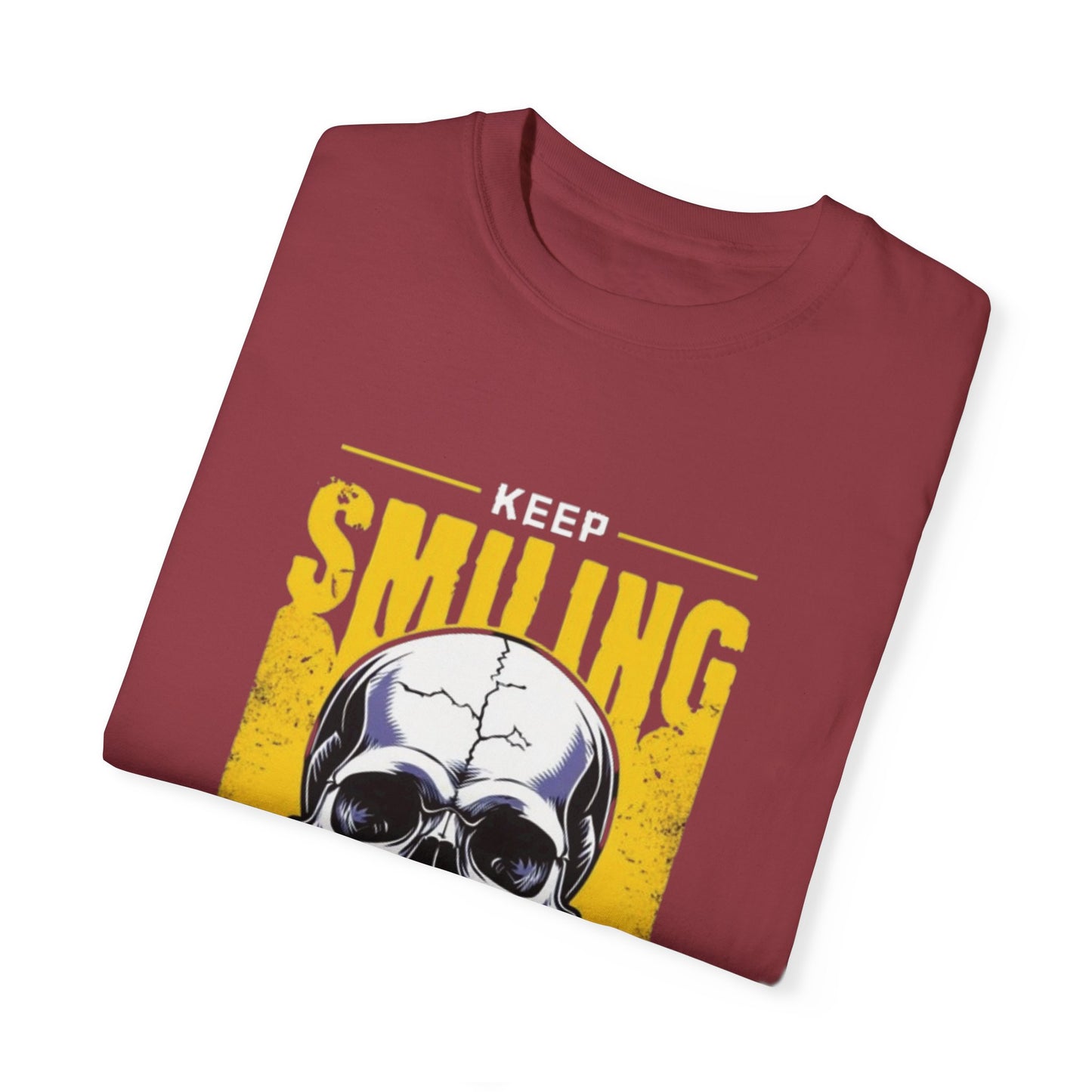 "Keep Smiling" Skull T-Shirt for Men and Women, Unisex Garment-Dyed T-shirt