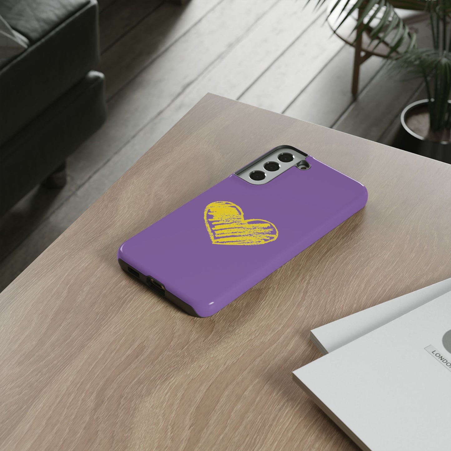 Yellow Heart, Purple Phone Case