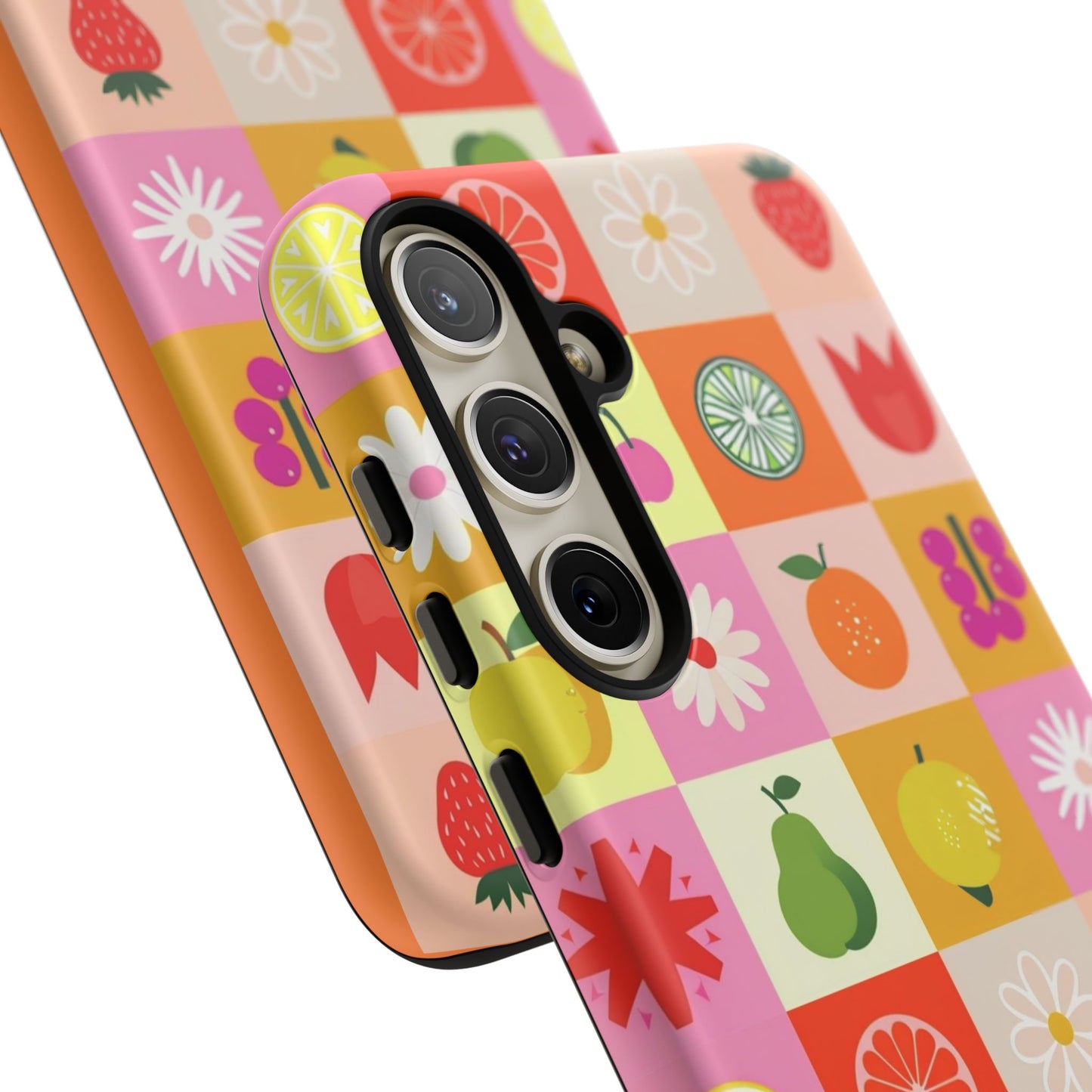 Flowers And Fruit Checkered Phone Cases For iPhone, Samsung Galaxy, and Google Pixel