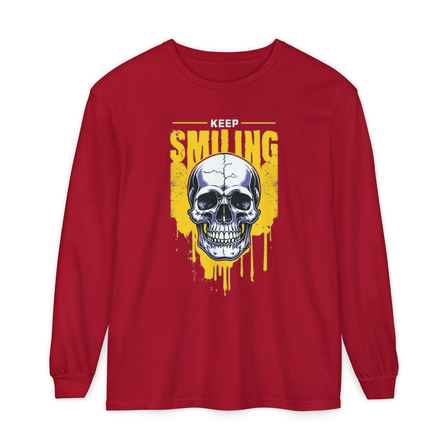 Keep Smiling, Unisex Garment-dyed Long Sleeve T-Shirt