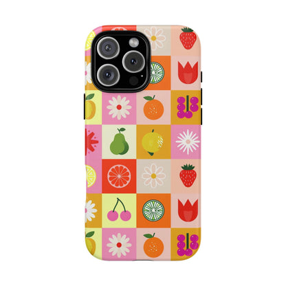 Flowers And Fruit Checkered Phone Cases For iPhone, Samsung Galaxy, and Google Pixel