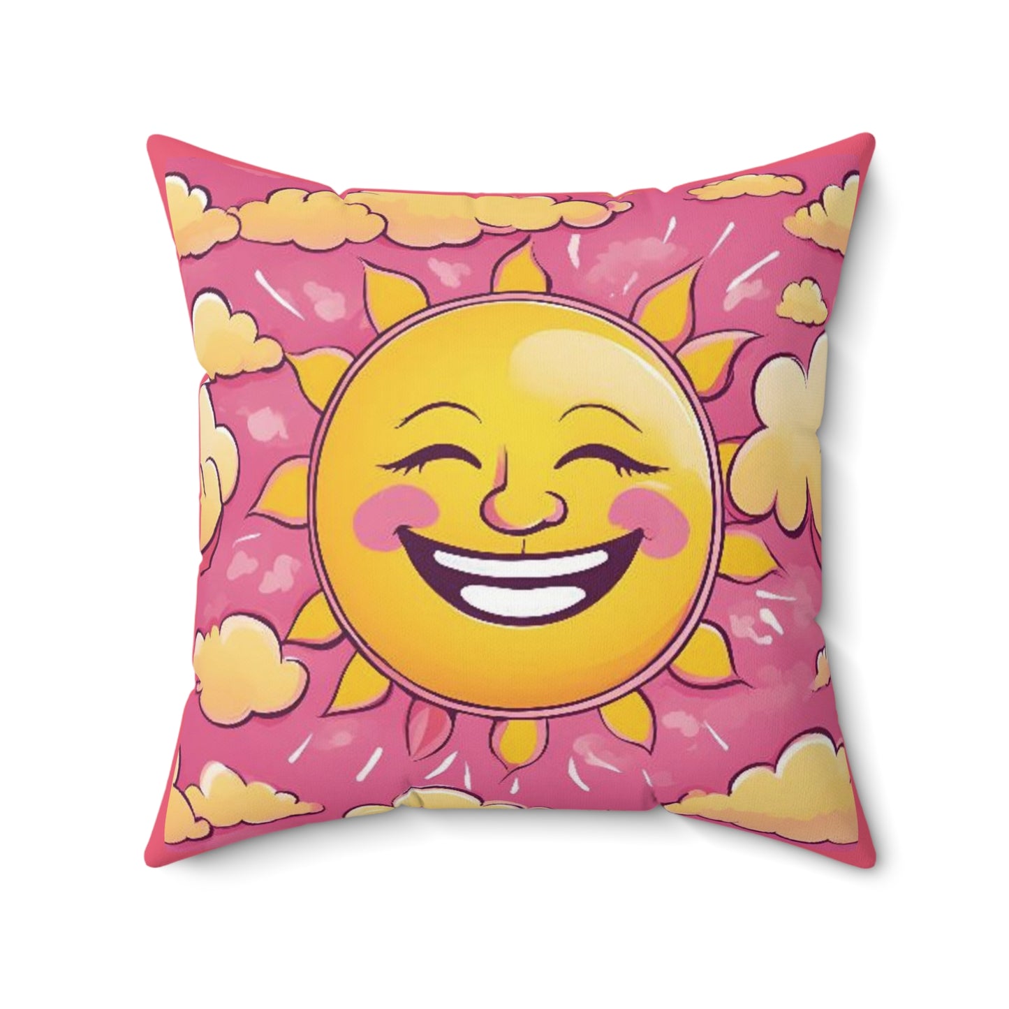 Smiling Sun, Colorful With Clouds, Spun Polyester Square Pillow