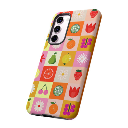 Flowers And Fruit Checkered Phone Cases For iPhone, Samsung Galaxy, and Google Pixel