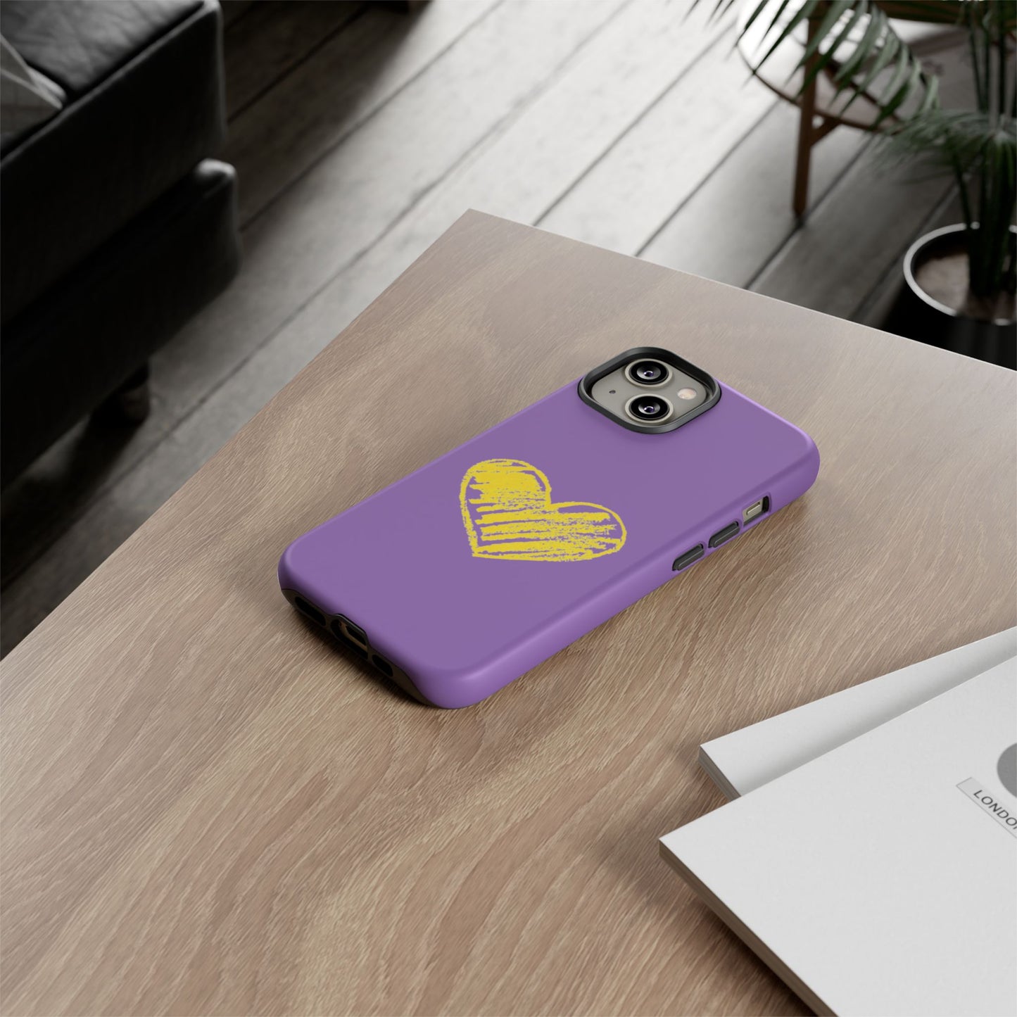 Yellow Heart, Purple Phone Case