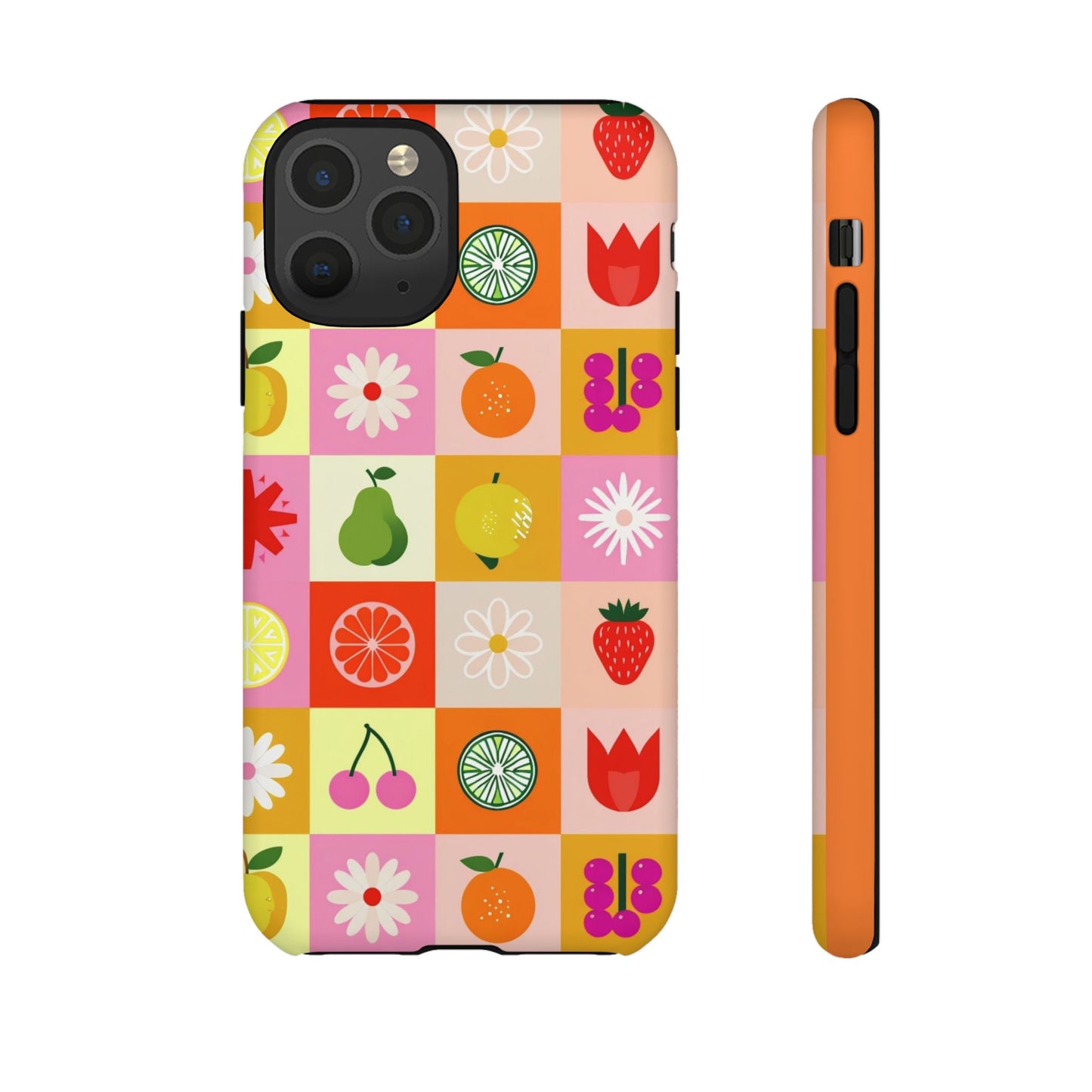 Flowers And Fruit Checkered Phone Cases For iPhone, Samsung Galaxy, and Google Pixel