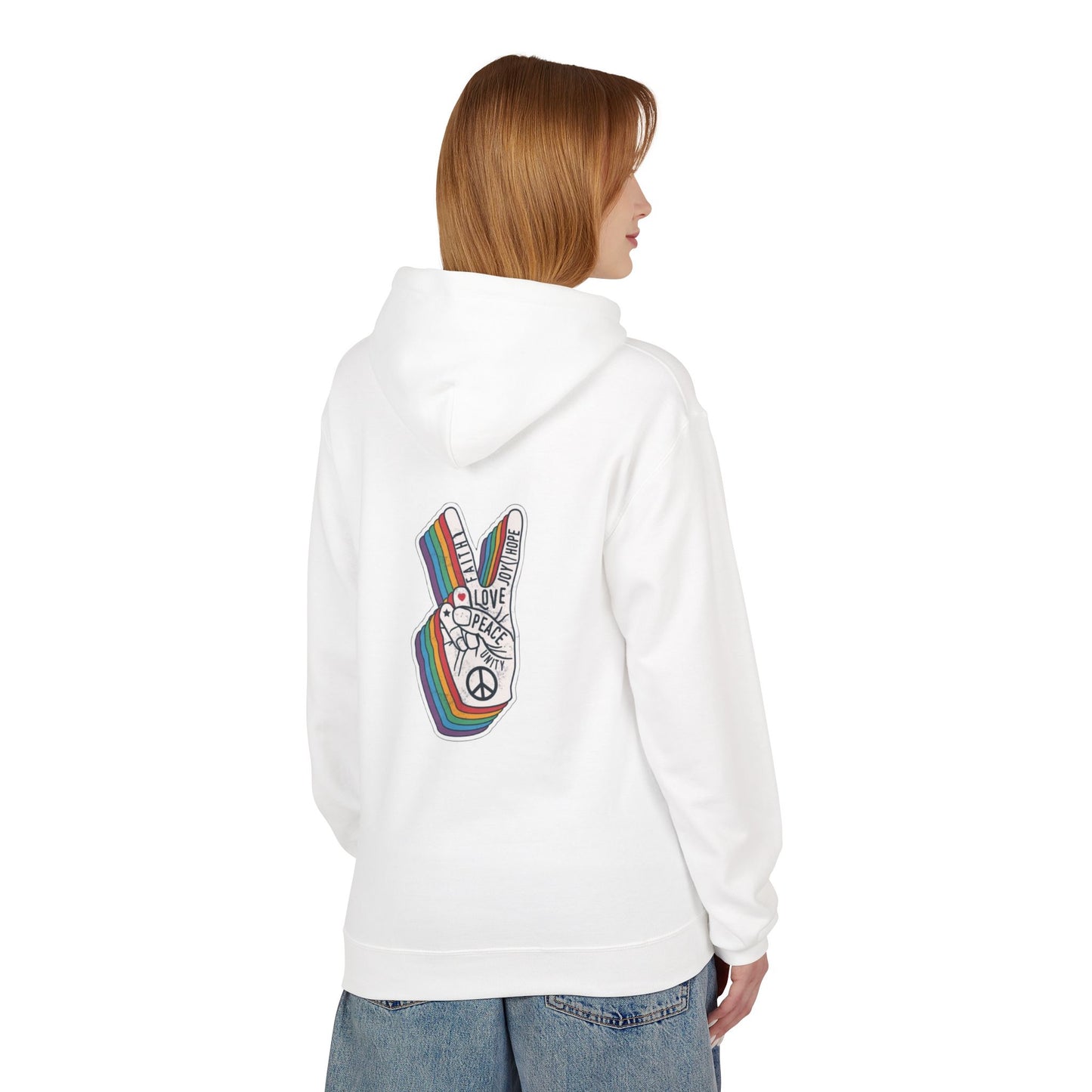 Peace and Love - Cozy Fleece Hoodie - Back design