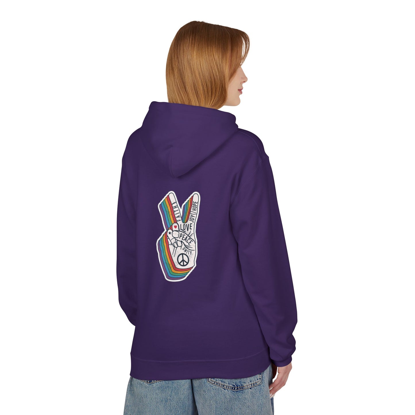 Peace and Love - Cozy Fleece Hoodie - Back design