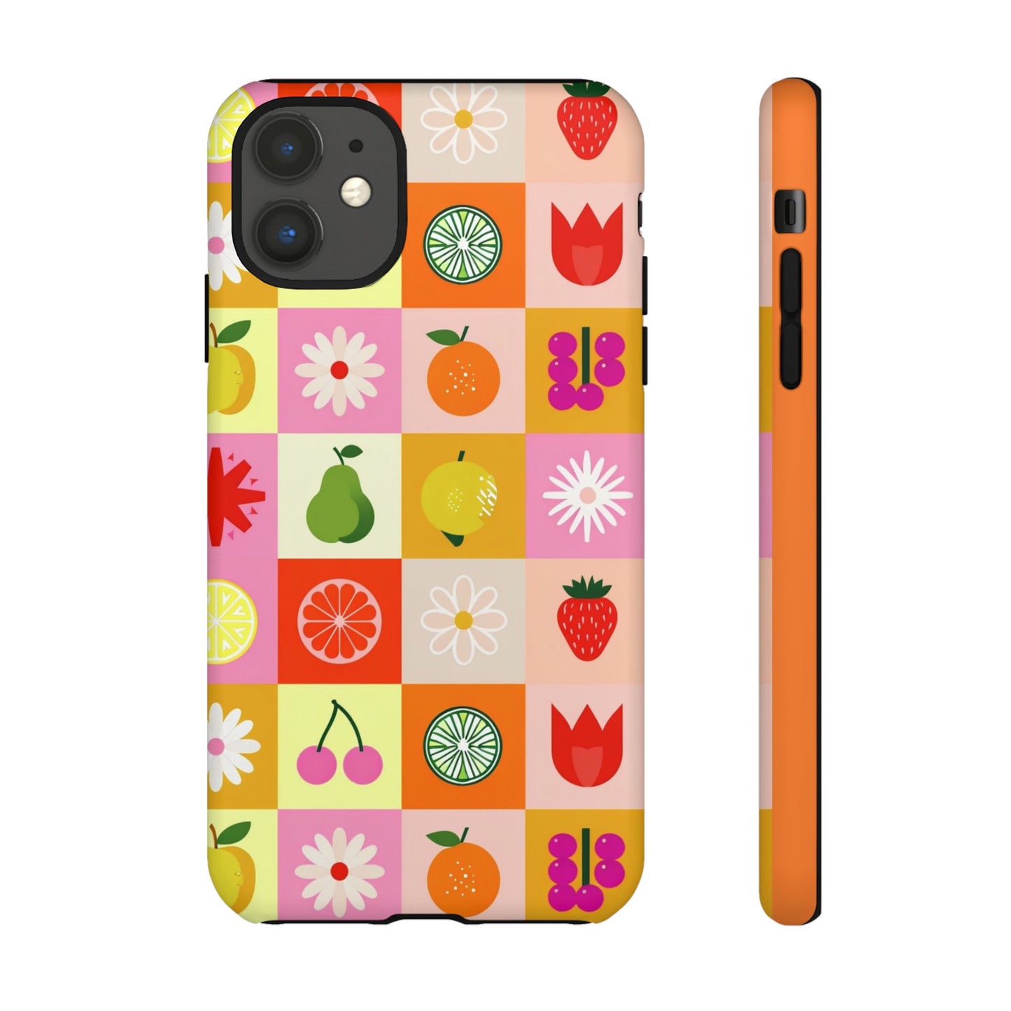 Flowers And Fruit Checkered Phone Cases For iPhone, Samsung Galaxy, and Google Pixel