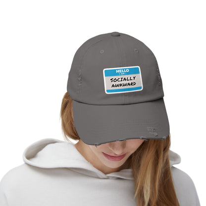 "Hello, I Am Socially Awkward" | Unisex Distressed Cap