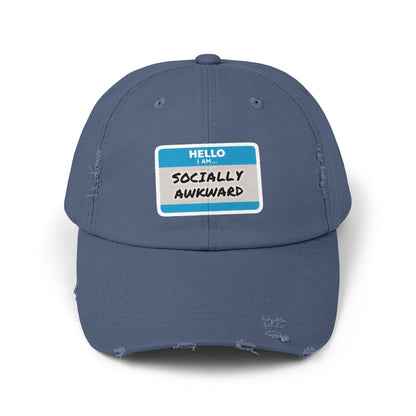 "Hello, I Am Socially Awkward" | Unisex Distressed Cap