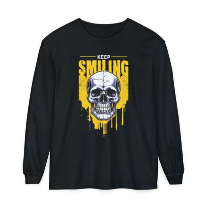 Keep Smiling, Unisex Garment-dyed Long Sleeve T-Shirt