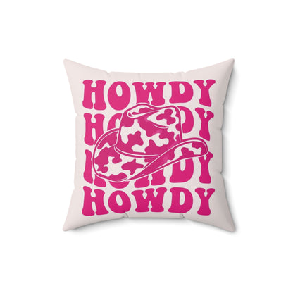 Howdy Pink Cowboy Hat Square Pillow - Fun Home Decor for Country Lovers