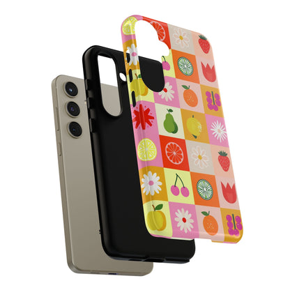 Flowers And Fruit Checkered Phone Cases For iPhone, Samsung Galaxy, and Google Pixel