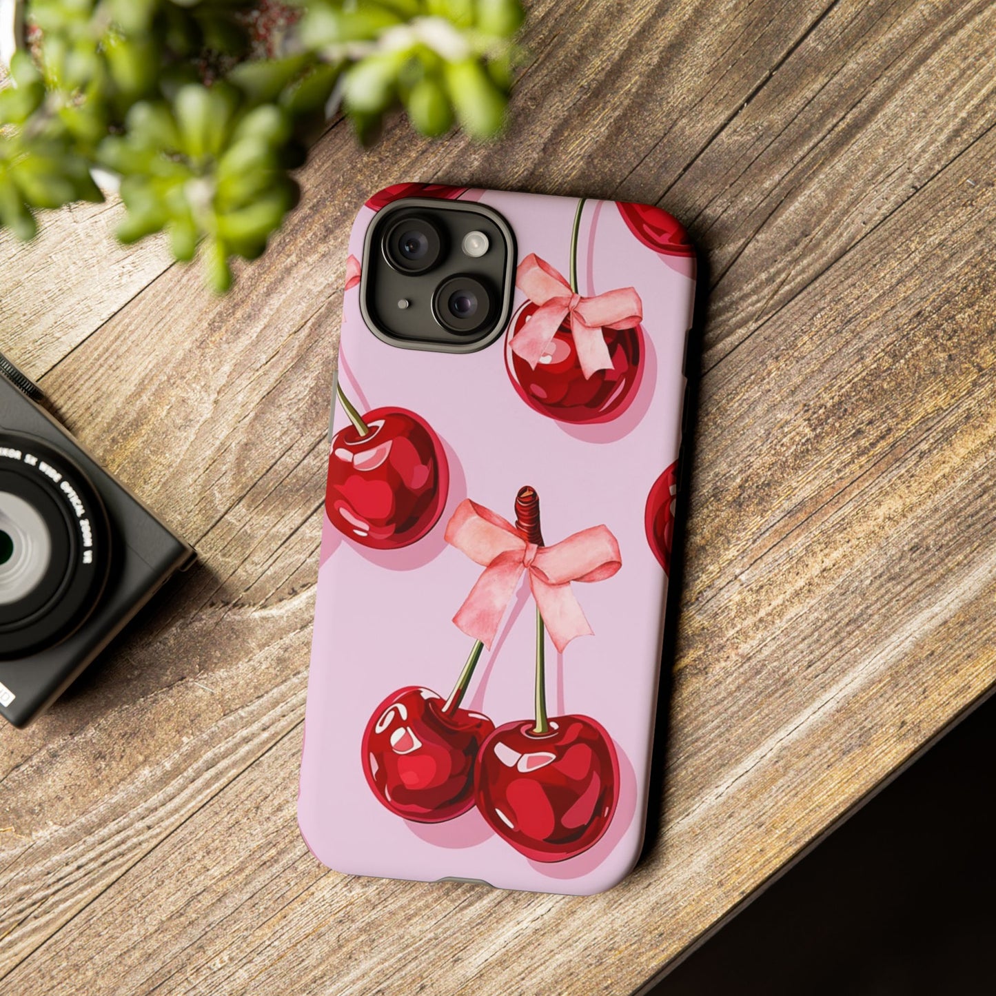 Cherry Ribbon Phone Cases for iPhone, Samsung Galaxy, and Google Pixel