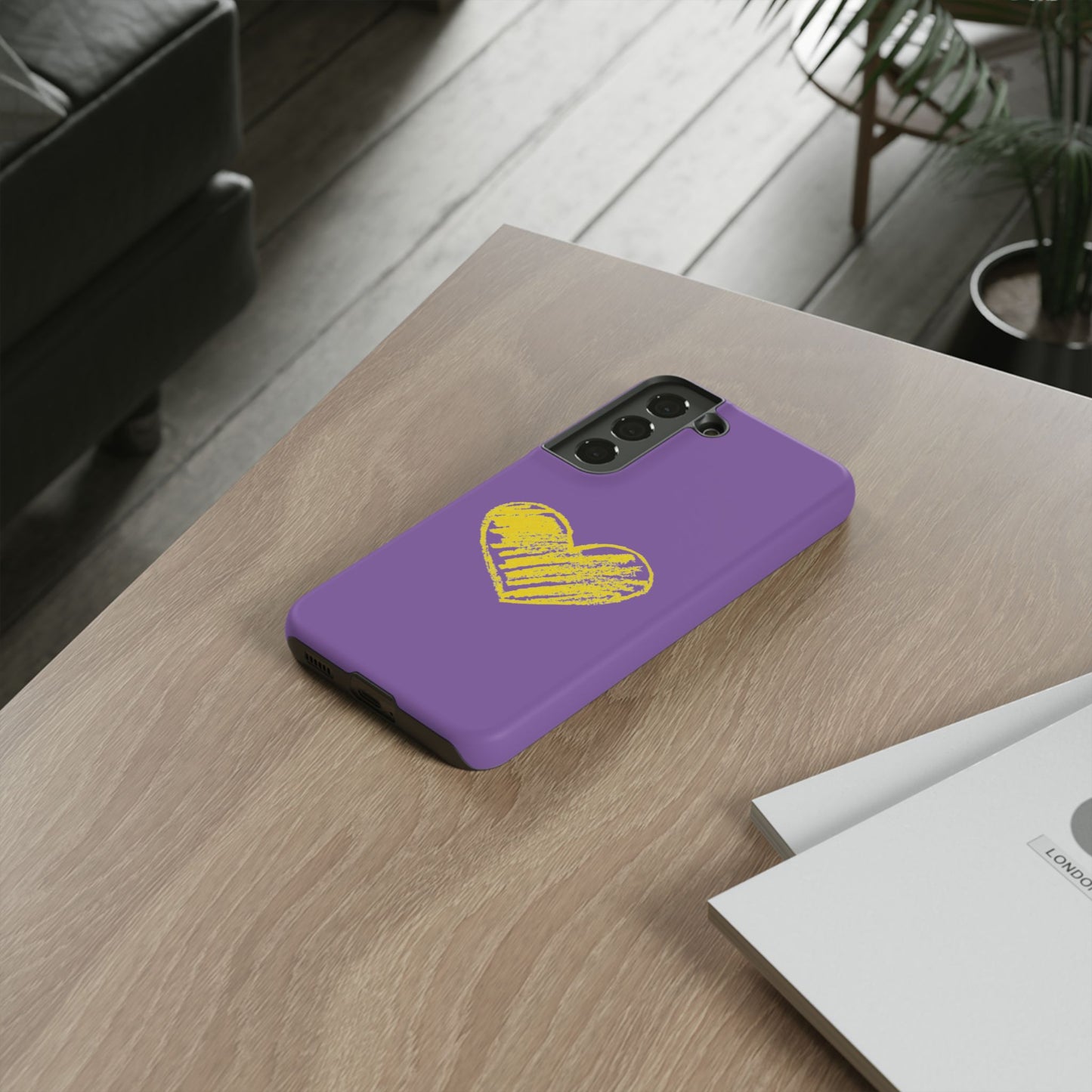 Yellow Heart, Purple Phone Case