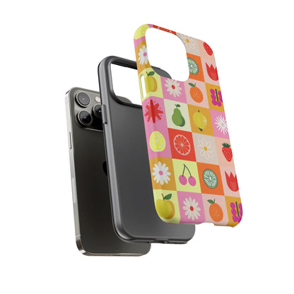 Flowers And Fruit Checkered Phone Cases For iPhone, Samsung Galaxy, and Google Pixel