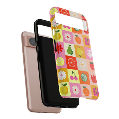 Flowers And Fruit Checkered Phone Cases For iPhone, Samsung Galaxy, and Google Pixel