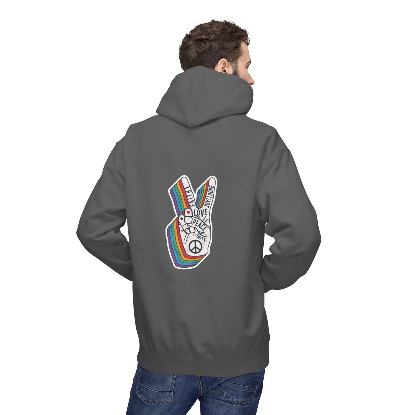 Peace and Love - Cozy Fleece Hoodie - Back design