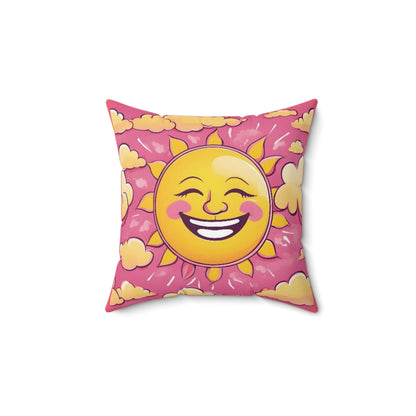 Smiling Sun, Colorful With Clouds, Spun Polyester Square Pillow