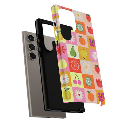 Flowers And Fruit Checkered Phone Cases For iPhone, Samsung Galaxy, and Google Pixel