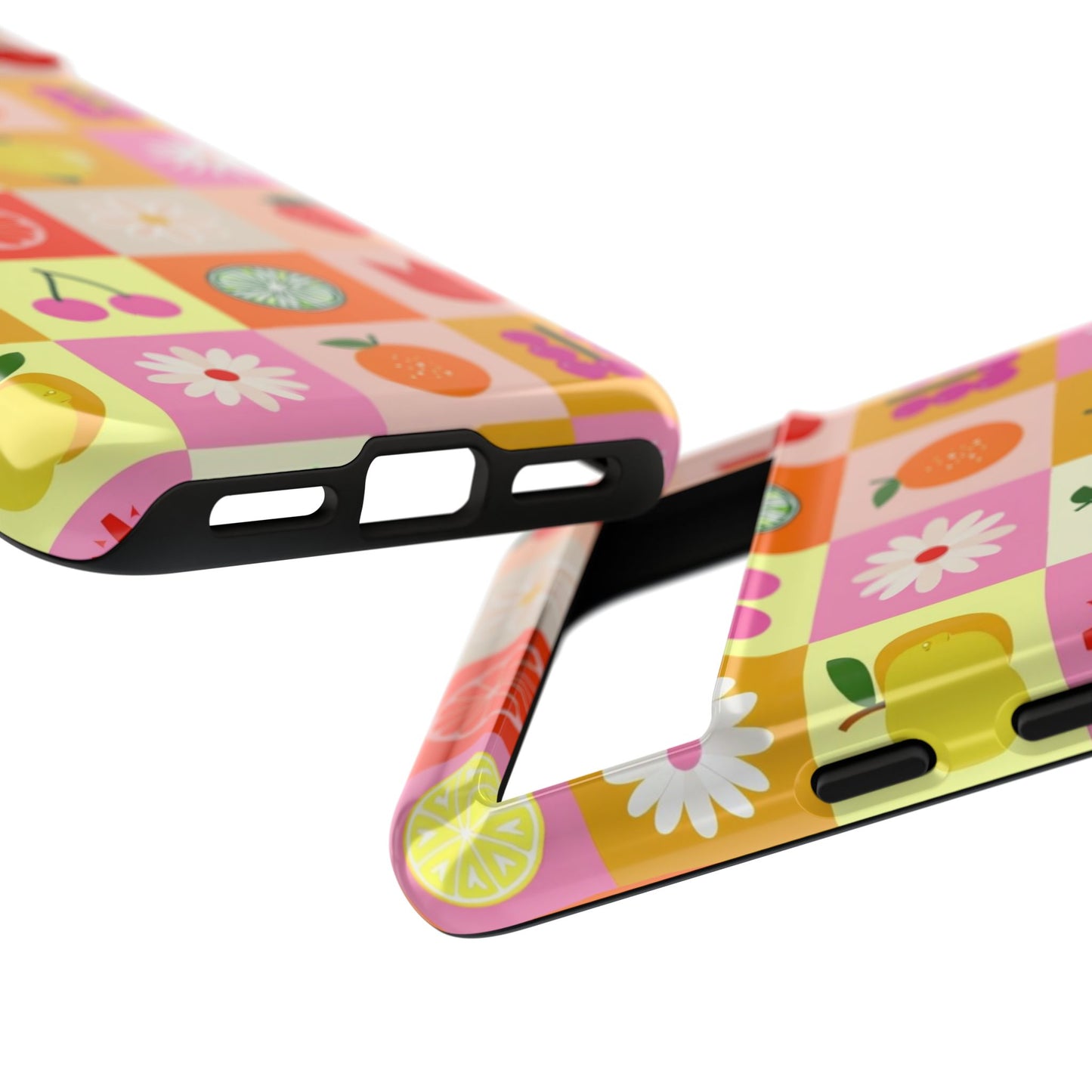 Flowers And Fruit Checkered Phone Cases For iPhone, Samsung Galaxy, and Google Pixel