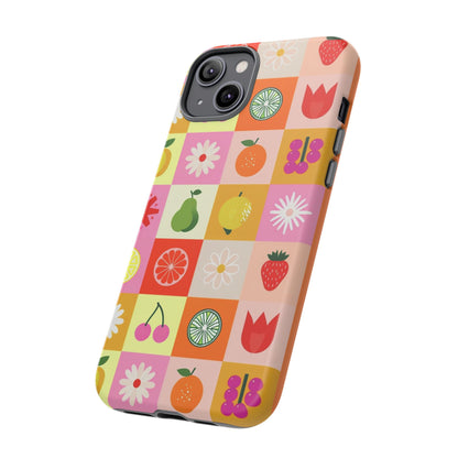 Flowers And Fruit Checkered Phone Cases For iPhone, Samsung Galaxy, and Google Pixel