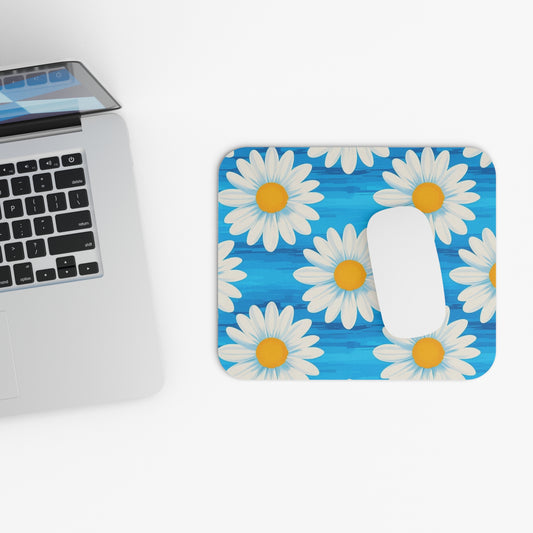 Daisy Pattern Blue Mouse Pad | Floral Desk Accessory for Home & Office