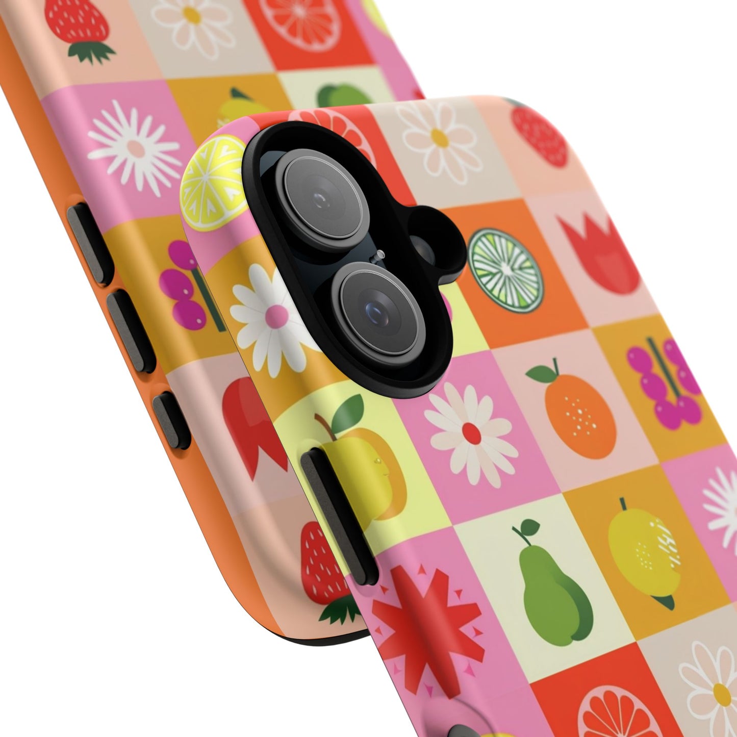 Flowers And Fruit Checkered Phone Cases For iPhone, Samsung Galaxy, and Google Pixel